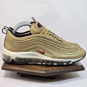 Nike Air Max 97 Shoes Mens Size 7Y Metallic Gold Red Swoosh 918890-700 Sneakers